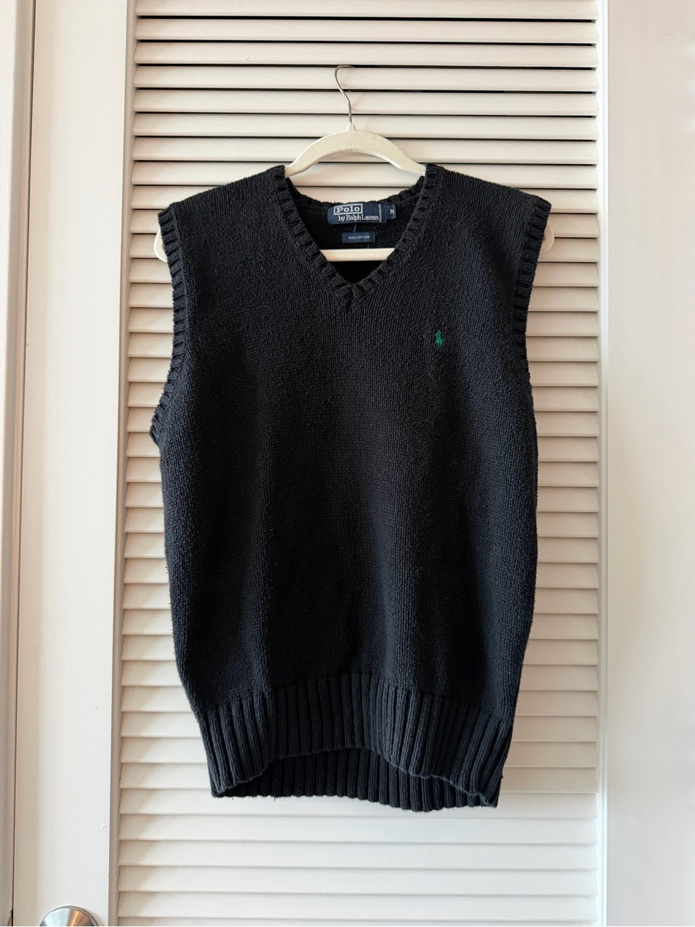Vintage Ralph Lauren Black V-Neck Knit Tank with Green Polo Logo